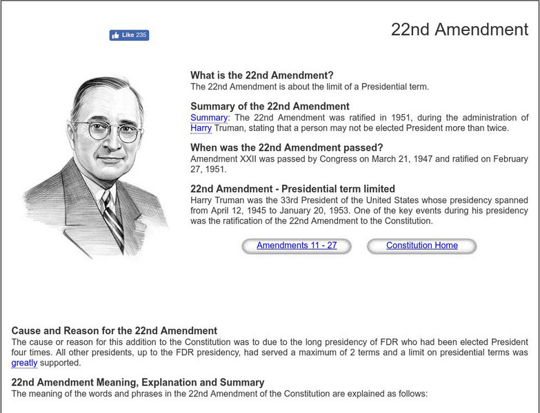 Siteseen: Government and Constitution: 22nd Amendment Handout Siteseen: Government and Constitution: 22nd Amendment Handout