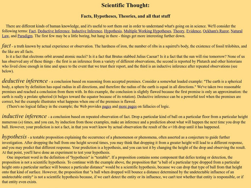 University of Georgia: Scientific Thought: Facts, Hypotheses, Theories, Etc. Handout University of Georgia: Scientific Thought: Facts, Hypotheses, Theories, Etc. Handout
