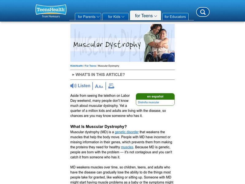 Kids Health: Making Sense of Muscular Dystrophy Handout Kids Health: Making Sense of Muscular Dystrophy Handout