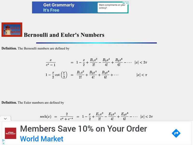S.o.s. Math: Bernoulli and Euler's Numbers Graphic
