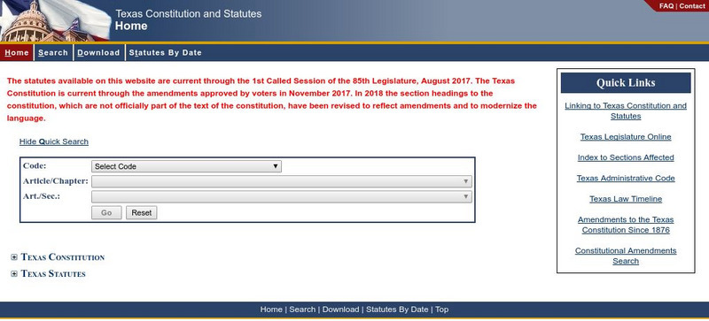 Texas Legislature Online: Texas Constitution and Statutes Primary