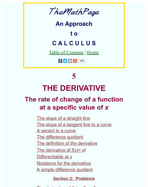 The Math Page: An Approach to Calculus: The Derivative Activity