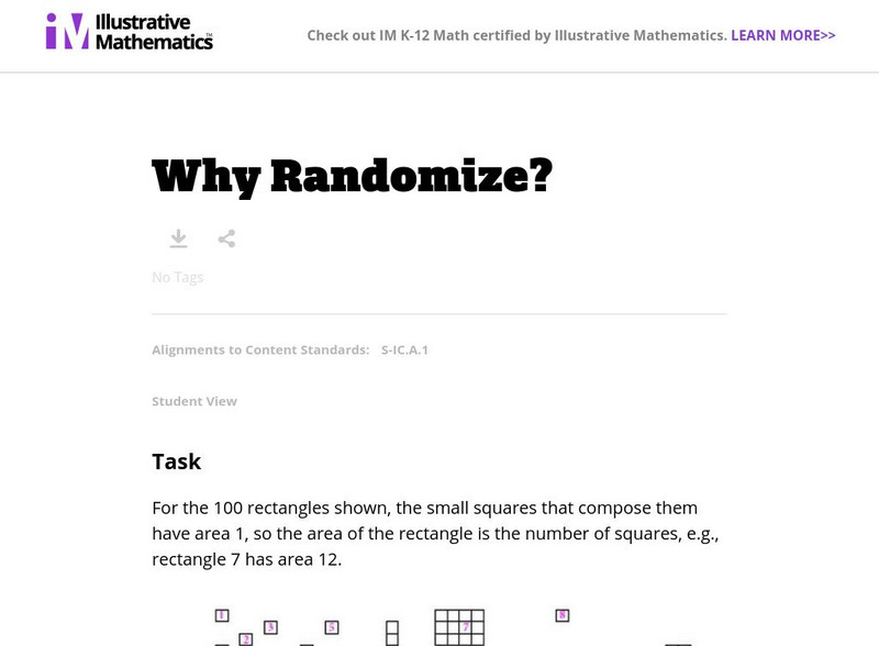 Illustrative Mathematics: S Ic Why Randomize? Lesson Plan Illustrative Mathematics: S Ic Why Randomize? Lesson Plan