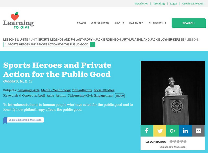 Learning to Give: Lesson 1: Sports Heroes and Private Action for the Public Good Lesson Plan Learning to Give: Lesson 1: Sports Heroes and Private Action for the Public Good Lesson Plan