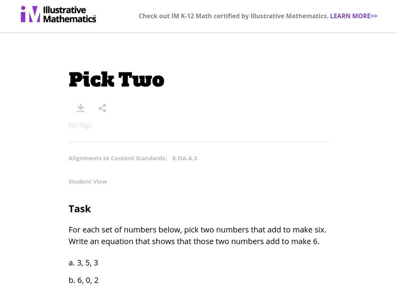 Illustrative Mathematics: k.oa Pick Two Lesson Plan Illustrative Mathematics: k.oa Pick Two Lesson Plan