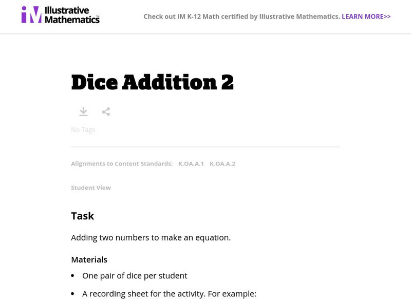 Illustrative Mathematics: k.oa Dice Addition 2 Lesson Plan Illustrative Mathematics: k.oa Dice Addition 2 Lesson Plan