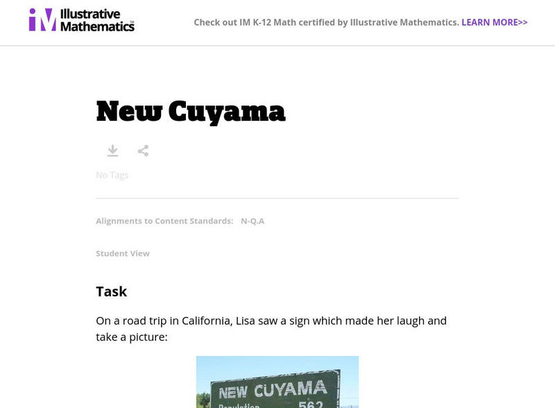 Illustrative Mathematics: N q.a: New Cuyama Lesson Plan Illustrative Mathematics: N q.a: New Cuyama Lesson Plan