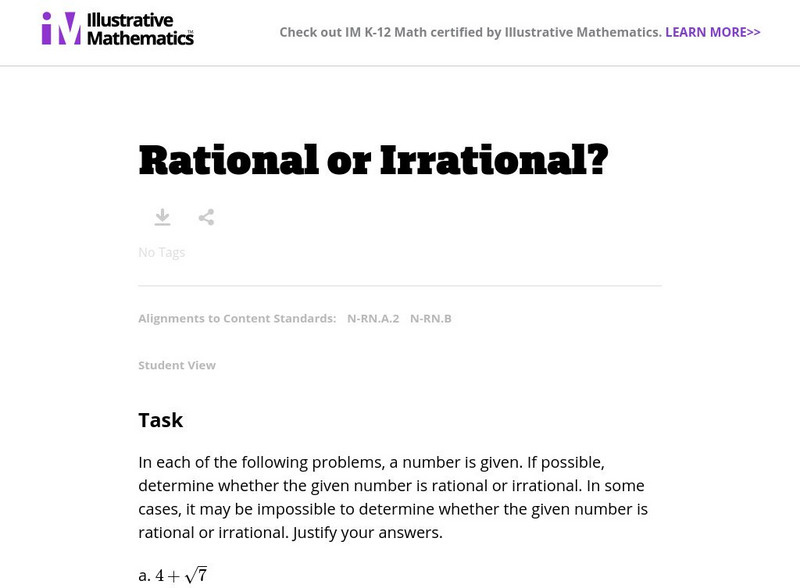 Illustrative Mathematics: N Rn: Rational or Irrational? Lesson Plan Illustrative Mathematics: N Rn: Rational or Irrational? Lesson Plan