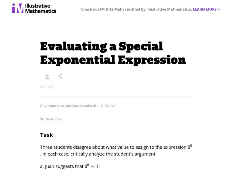 Illustrative Mathematics: N rn.a.1: Evaluating a Special Exponential Expression Lesson Plan Illustrative Mathematics: N rn.a.1: Evaluating a Special Exponential Expression Lesson Plan
