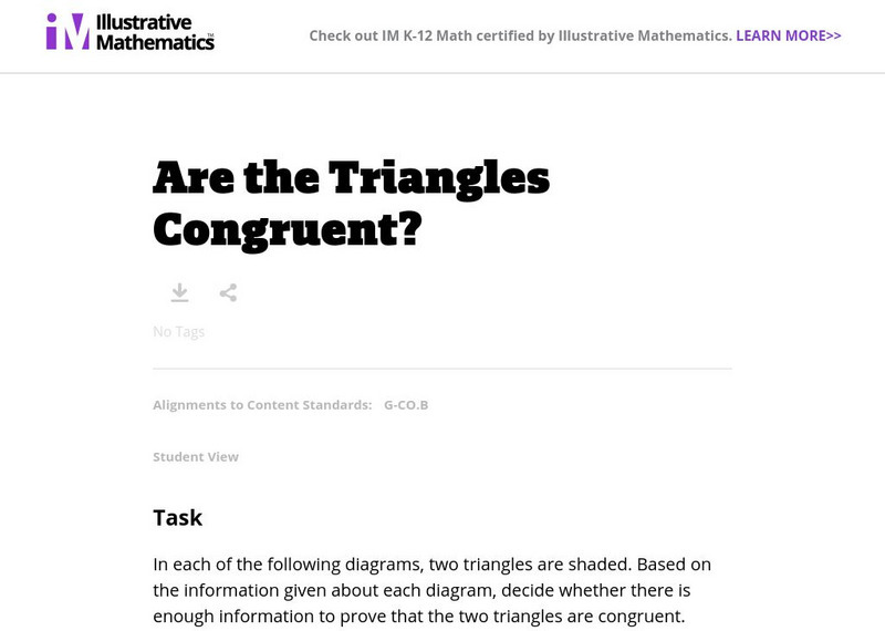 Illustrative Mathematics: G Co Are the Triangles Congruent? Lesson Plan Illustrative Mathematics: G Co Are the Triangles Congruent? Lesson Plan