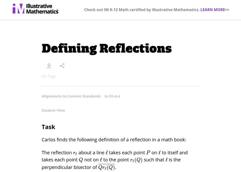 Illustrative Mathematics: G Co Defining Reflections Lesson Plan Illustrative Mathematics: G Co Defining Reflections Lesson Plan