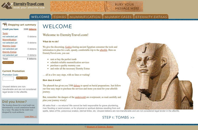 Boston Museum: Eternity Travel: Book Your Afterlife Website Boston Museum: Eternity Travel: Book Your Afterlife Website