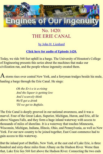 University of Houston: Engines of Our Ingenuity: No. 1420: The Erie Canal Article University of Houston: Engines of Our Ingenuity: No. 1420: The Erie Canal Article