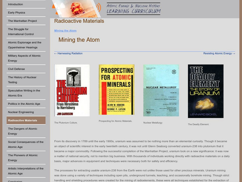 Oregon State University: Radioactive Materials: Mining the Atom Website Oregon State University: Radioactive Materials: Mining the Atom Website