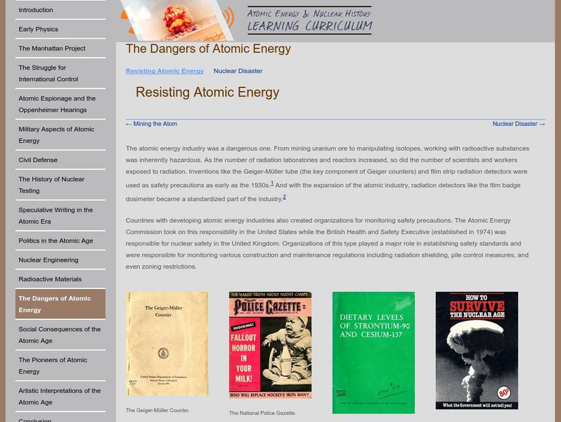 Oregon State: Atomic Energy and Nuclear History: The Dangers of Atomic Energy Website