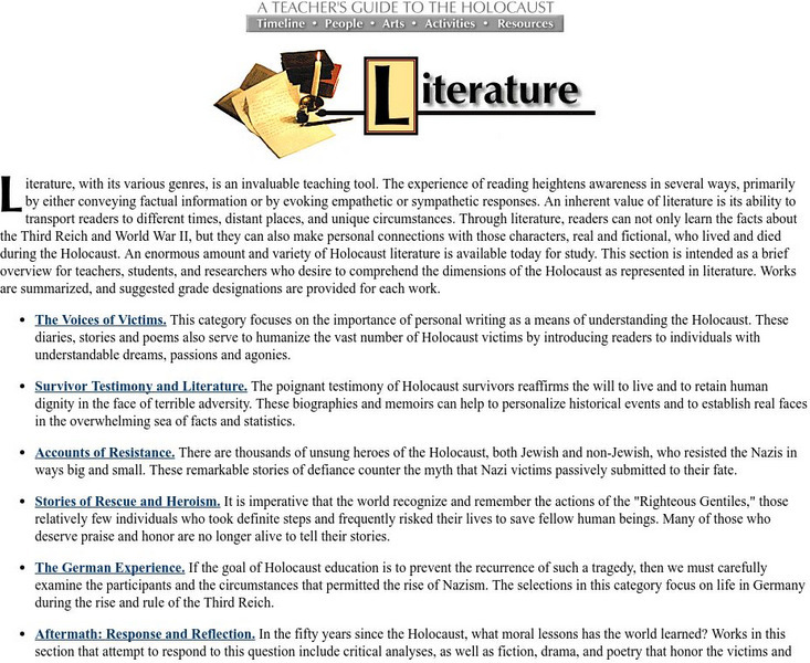 A Teacher's Guide to the Holocaust Literature Unit Plan A Teacher's Guide to the Holocaust Literature Unit Plan