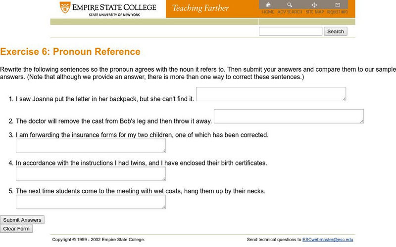 Empire State College: Exercise 6: Pronoun Reference Activity Empire State College: Exercise 6: Pronoun Reference Activity