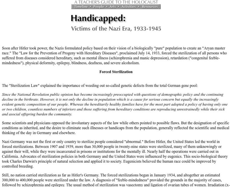 Handicapped Victims of the Holocaust Handout Handicapped Victims of the Holocaust Handout