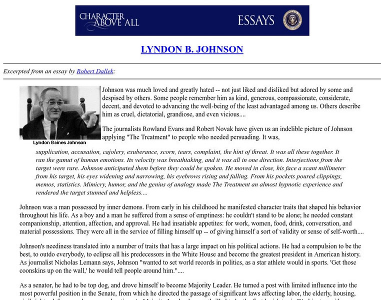 Pbs Character Above All: Lyndon B. Johnson Essay Website Pbs Character Above All: Lyndon B. Johnson Essay Website