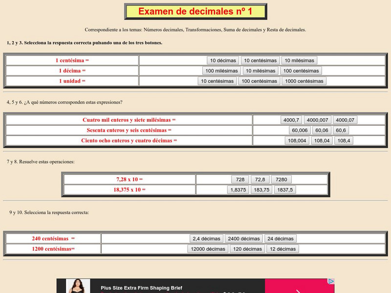 Aplicaciones: Examen De Decimals No. 1 Unknown Type Aplicaciones: Examen De Decimals No. 1 Unknown Type