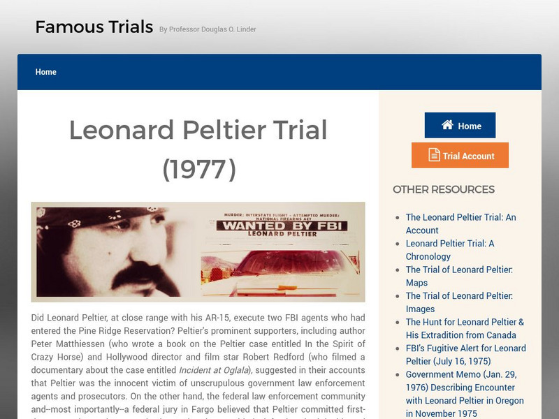 Famous Trials: An Account of the Leonard Peltier Trial Website Famous Trials: An Account of the Leonard Peltier Trial Website