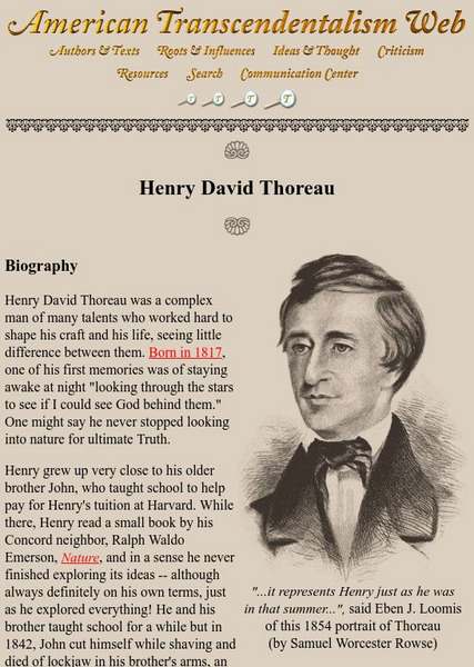 American Transcendentalism Web: Henry David Thoreau Handout American Transcendentalism Web: Henry David Thoreau Handout