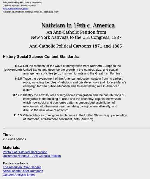 Score: Nativism in 19th C. America Lesson Plan Score: Nativism in 19th C. America Lesson Plan