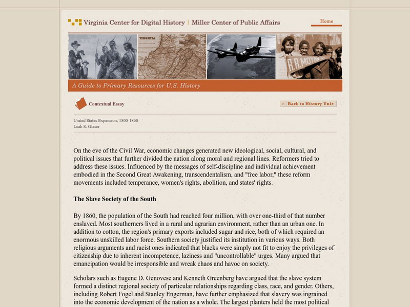 Virginia Center for Digital History: United States Expansion, 1800 1860 Article Virginia Center for Digital History: United States Expansion, 1800 1860 Article