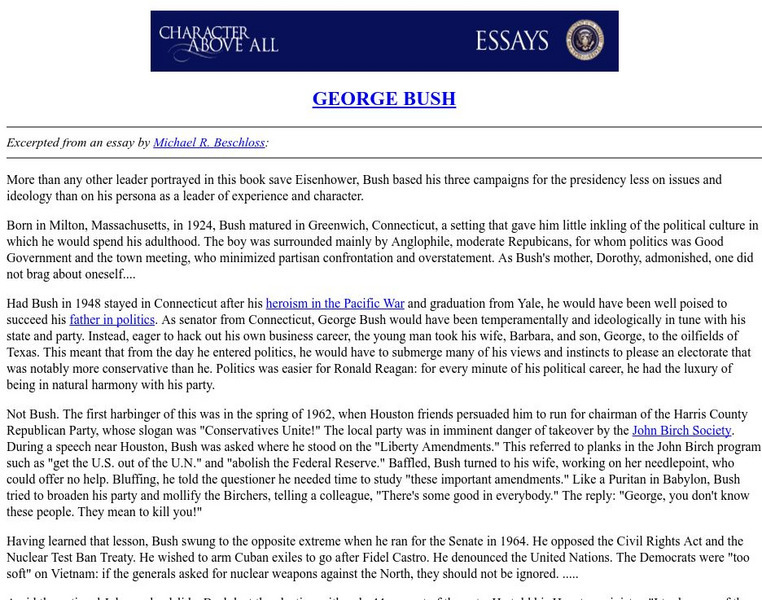 Character Above All: George H W Bush Website Character Above All: George H W Bush Website
