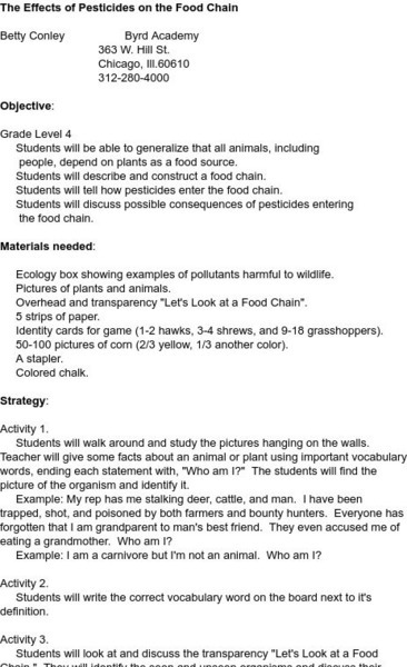 Smile: The Effects of Pesticides on the Food Chain Lesson Plan Smile: The Effects of Pesticides on the Food Chain Lesson Plan