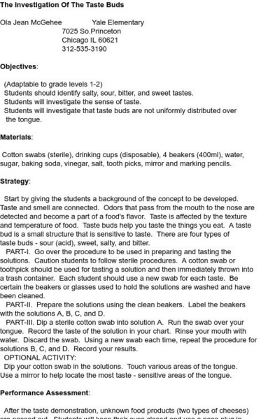Smile: The Investigation of the Taste Buds Lesson Plan Smile: The Investigation of the Taste Buds Lesson Plan