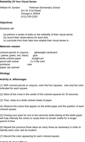 Smile: Reliability of Your Visual Sense Lesson Plan Smile: Reliability of Your Visual Sense Lesson Plan
