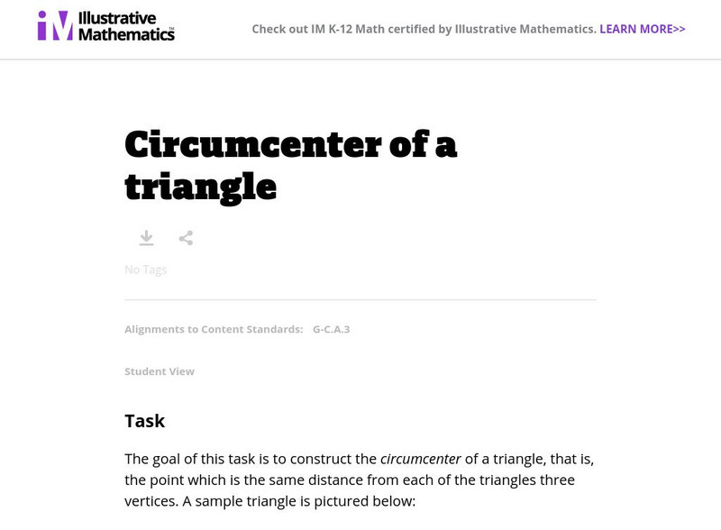 Illustrative Mathematics: G C Circumcenter of a Triangle Lesson Plan Illustrative Mathematics: G C Circumcenter of a Triangle Lesson Plan