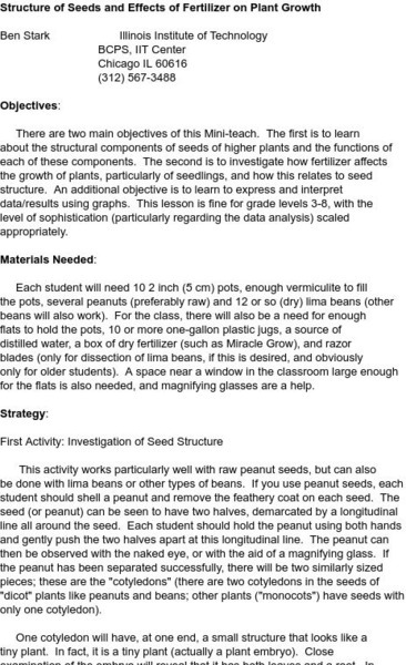 Smile: Structure of Seeds and Effects of Fertilizer on Plants Lesson Plan Smile: Structure of Seeds and Effects of Fertilizer on Plants Lesson Plan