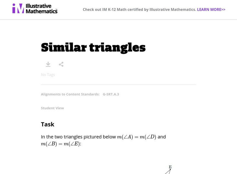 Illustrative Mathematics: G Srt Similar Triangles Lesson Plan Illustrative Mathematics: G Srt Similar Triangles Lesson Plan