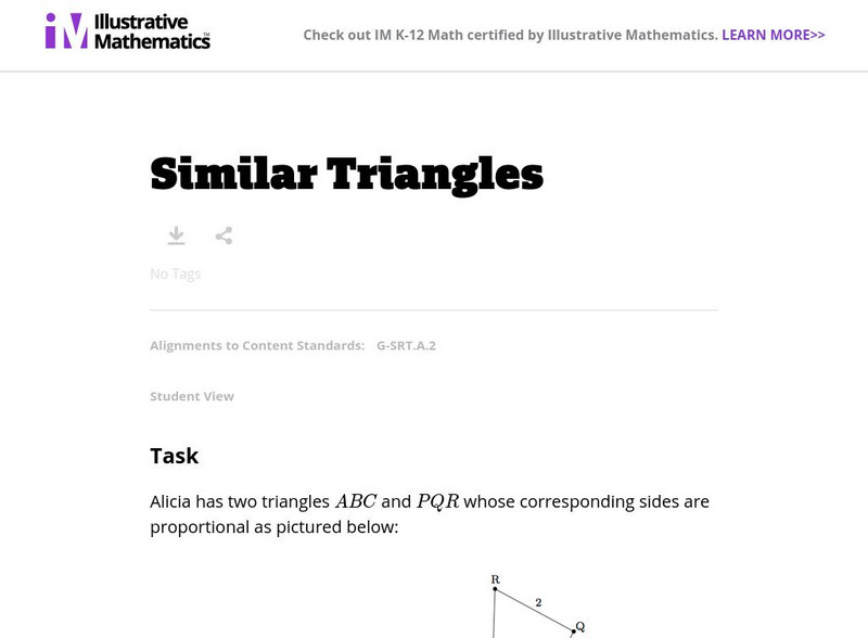 Illustrative Mathematics: G Srt Similar Triangles Lesson Plan Illustrative Mathematics: G Srt Similar Triangles Lesson Plan