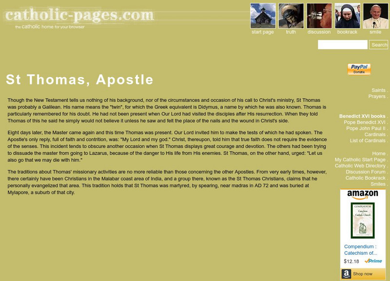 Catholic pages.com: St. Thomas, Apostle Article
