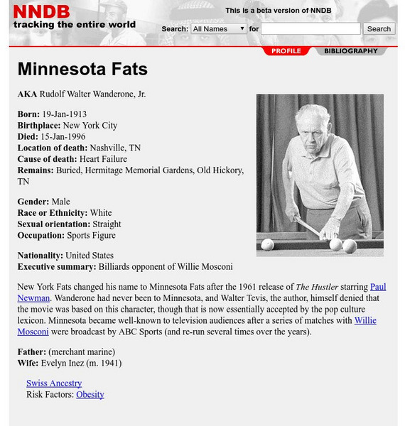 Nndb: Minnesota Fats Handout