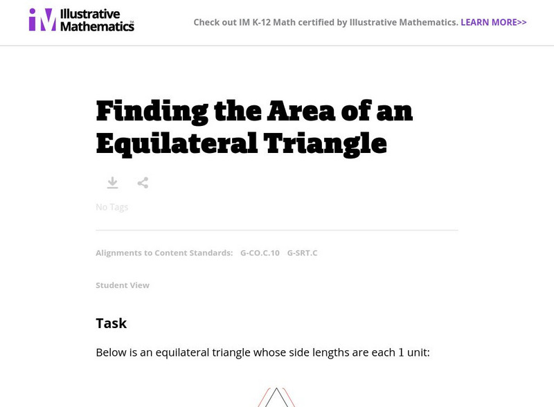 Illustrative Mathematics: G Srt Finding the Area of an Equilateral Triangle Lesson Plan Illustrative Mathematics: G Srt Finding the Area of an Equilateral Triangle Lesson Plan