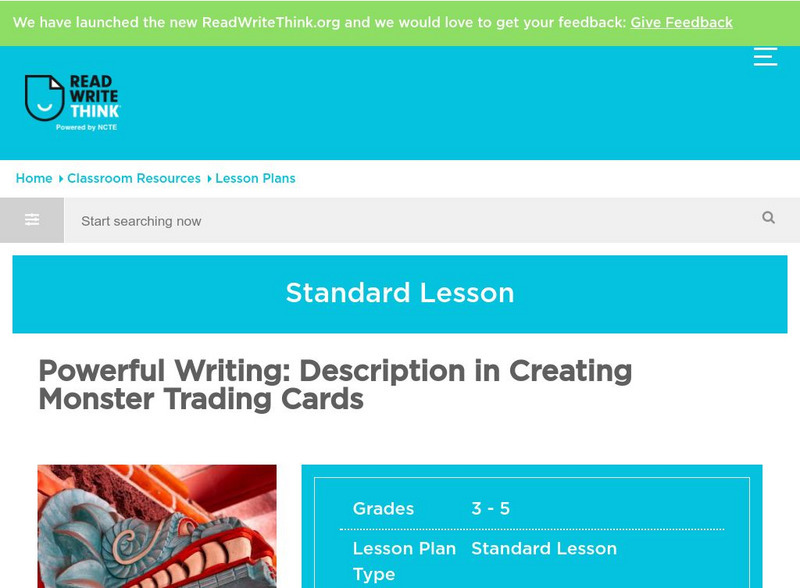 Read Write Think: Powerful Writing Description in Creating Monster Trading Cards Lesson Plan Read Write Think: Powerful Writing Description in Creating Monster Trading Cards Lesson Plan