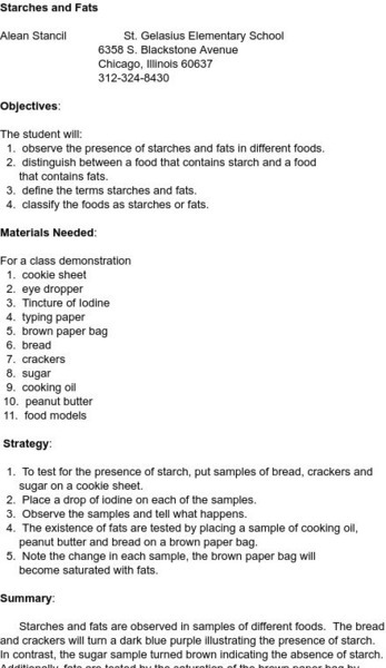 Smile: Starches and Fats Lesson Plan Smile: Starches and Fats Lesson Plan