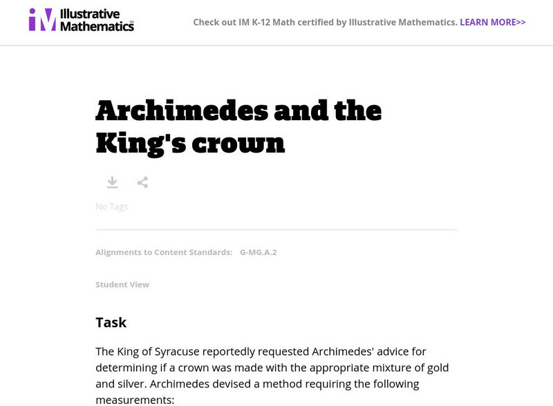 Illustrative Mathematics: G Mg Archimedes and the King's Crown Lesson Plan Illustrative Mathematics: G Mg Archimedes and the King's Crown Lesson Plan