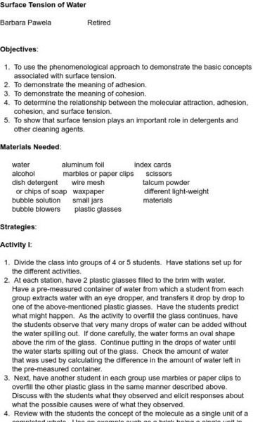 Smile: Surface Tension Lesson Plan Smile: Surface Tension Lesson Plan