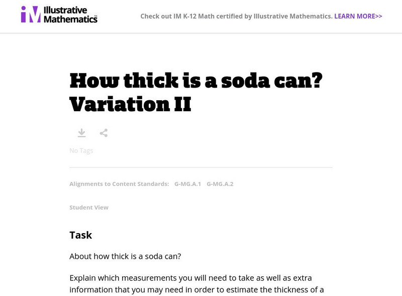 Illustrative Mathematics: G Mg How Thick Is a Soda Can? Variation Ii Lesson Plan