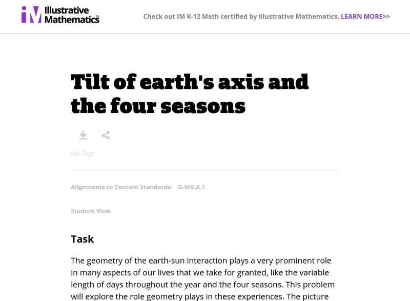 Illustrative Mathematics: G Mg Tilt of Earth's Axis and the Four Seasons Lesson Plan