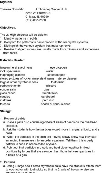Smile: Crystals Lesson Plan Smile: Crystals Lesson Plan