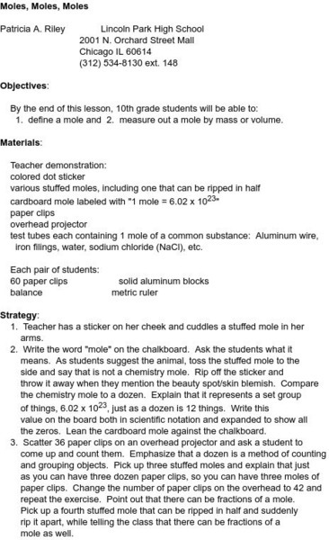 Smile: Moles, Moles, Moles Lesson Plan Smile: Moles, Moles, Moles Lesson Plan