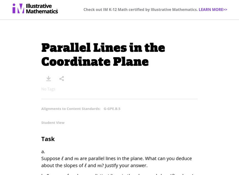 Illustrative Mathematics: G Gpe Parallel Lines in the Coordinate Plane Lesson Plan Illustrative Mathematics: G Gpe Parallel Lines in the Coordinate Plane Lesson Plan