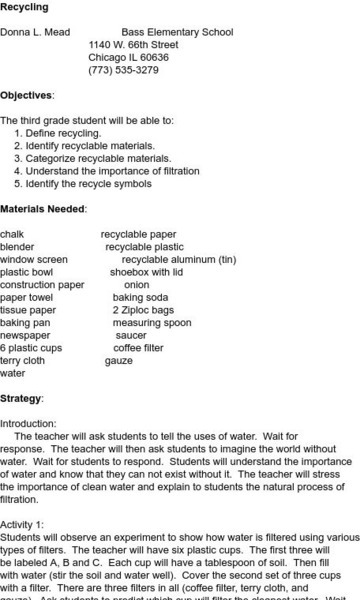 Smile: Recycling Lesson Plan Smile: Recycling Lesson Plan