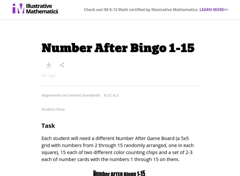 Illustrative Mathematics: Number After Bingo 1 15 Lesson Plan Illustrative Mathematics: Number After Bingo 1 15 Lesson Plan
